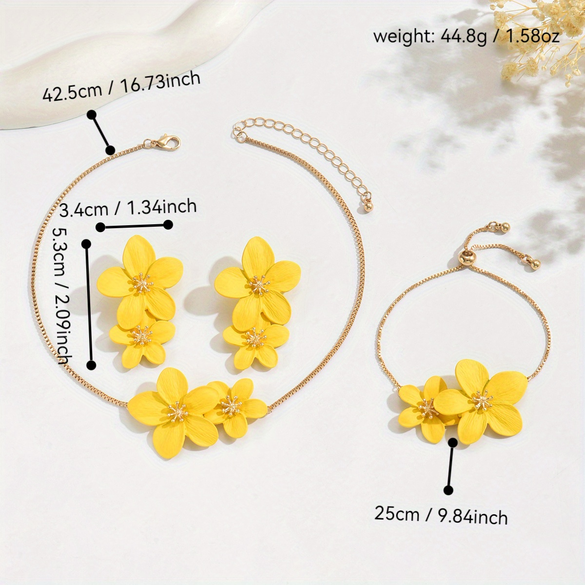 Women's Summer 3pcs Flower Collar Necklace & Earrings Set